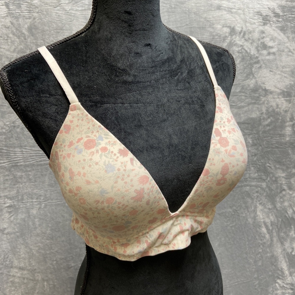Lucky Brand Wireless Padded Bra Size L Pink Floral Plunge Lightweight